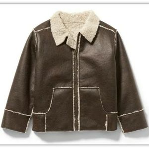NWOT $99 Boy Cocoa Faux Leather Sherpa Jacket 2T